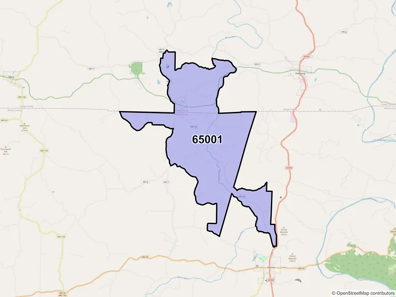 Map of ZIP Code 65001 — Argyle, MO