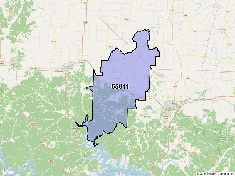 Map of ZIP Code 65011 — Barnett, MO
