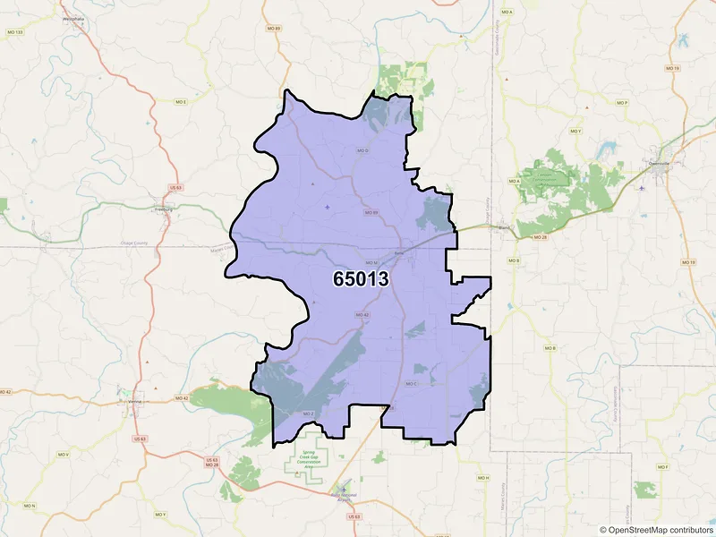 Map of ZIP Code 65013 — Belle, MO