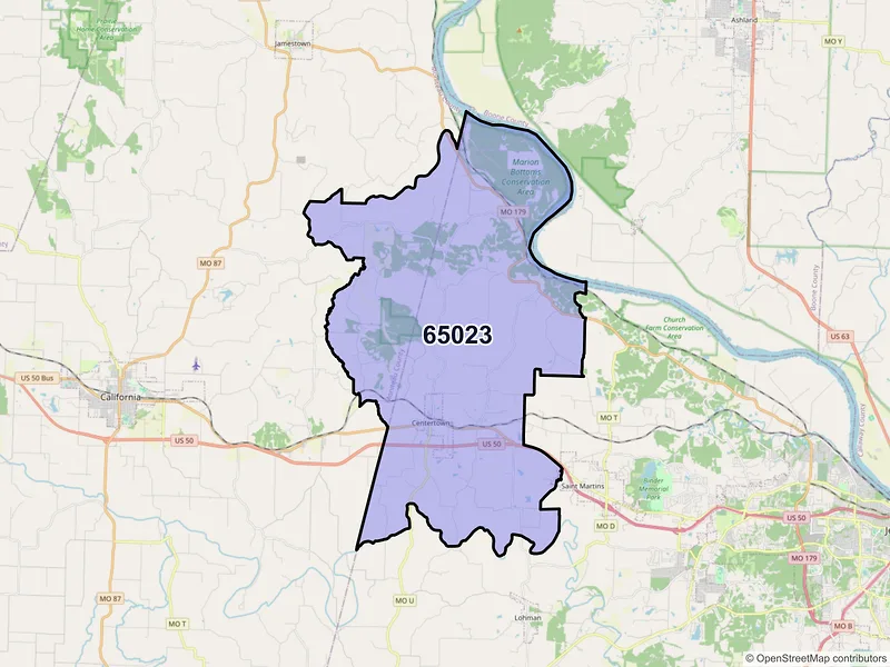 Map of ZIP Code 65023 — Centertown, MO