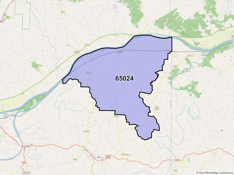 Map of ZIP Code 65024 — Chamois, MO