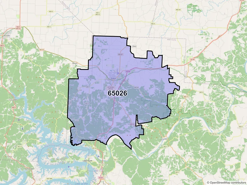 Map of ZIP Code 65026 — Eldon, MO