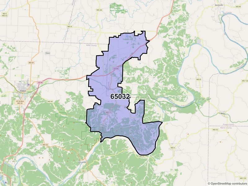 Map of Eugene, Missouri and ZIP codes
