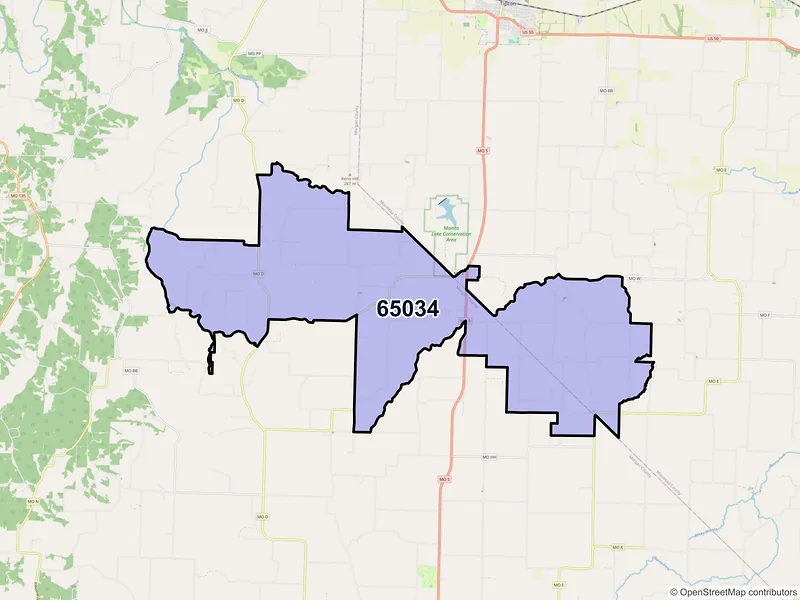 Map of Fortuna, Missouri and ZIP codes