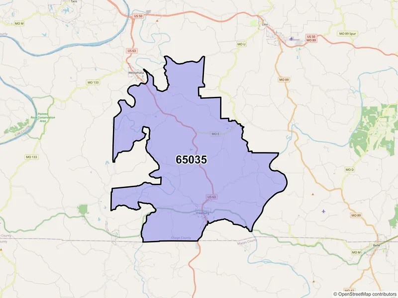Map of ZIP Code 65035 — Freeburg, MO