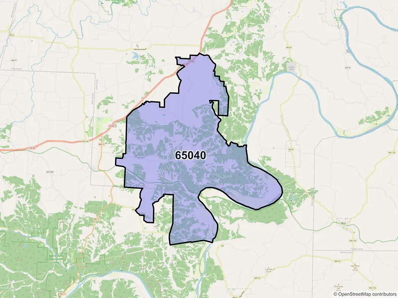 Map of ZIP Code 65040 — Henley, MO
