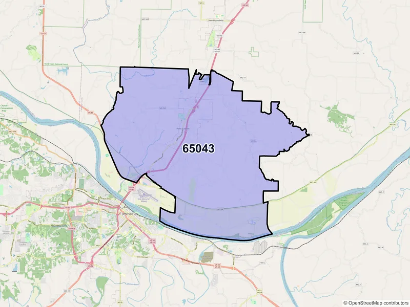 Map of ZIP Code 65043 — Holts Summit, MO