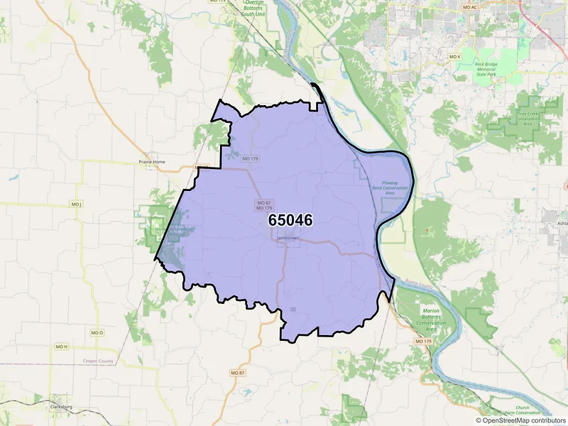 Map of ZIP Code 65046 — Jamestown, MO