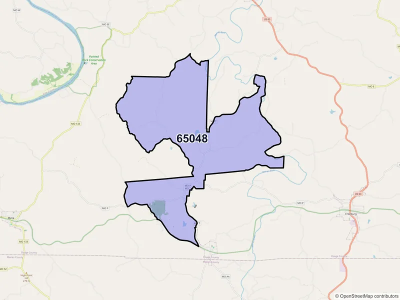 Map of ZIP Code 65048 — Koeltztown, MO