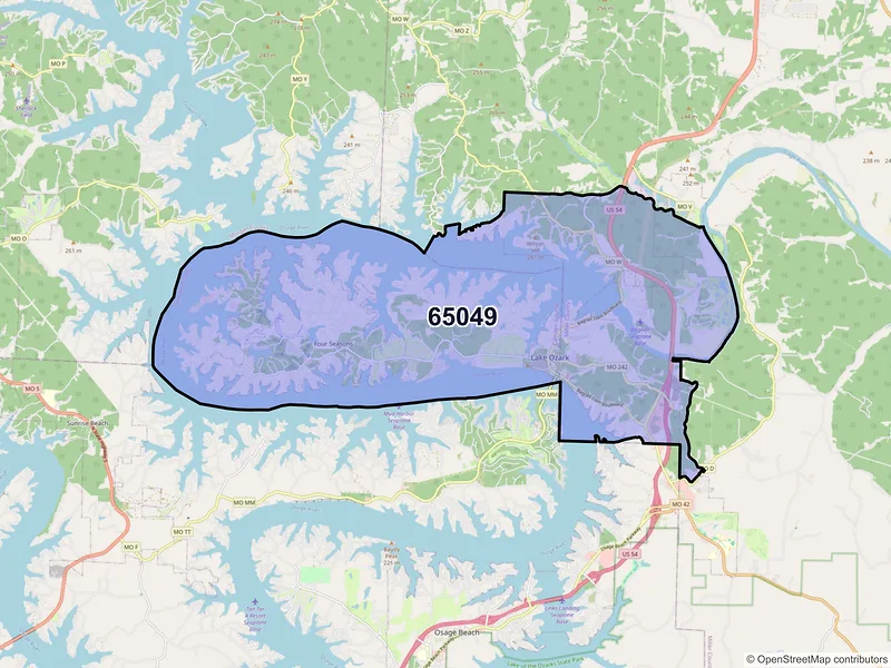 Map of ZIP Code 65049 — Lake Ozark, MO
