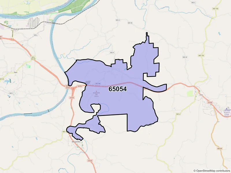 Map of ZIP Code 65054 — Loose Creek, MO