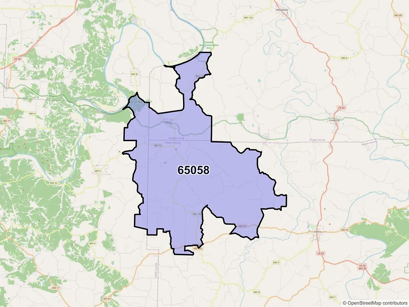 Map of ZIP Code 65058 — Meta, MO