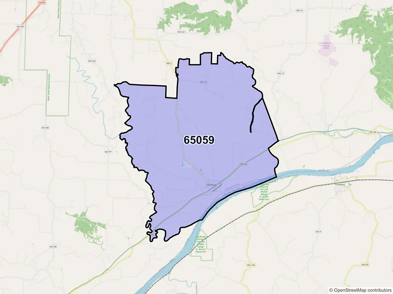 Map of ZIP Code 65059 — Mokane, MO