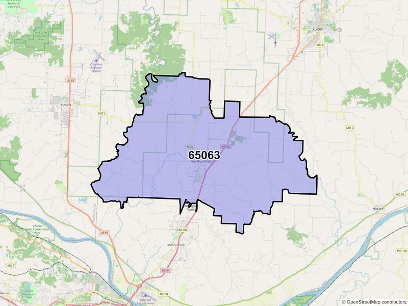 Map of ZIP Code 65063 — New Bloomfield, MO