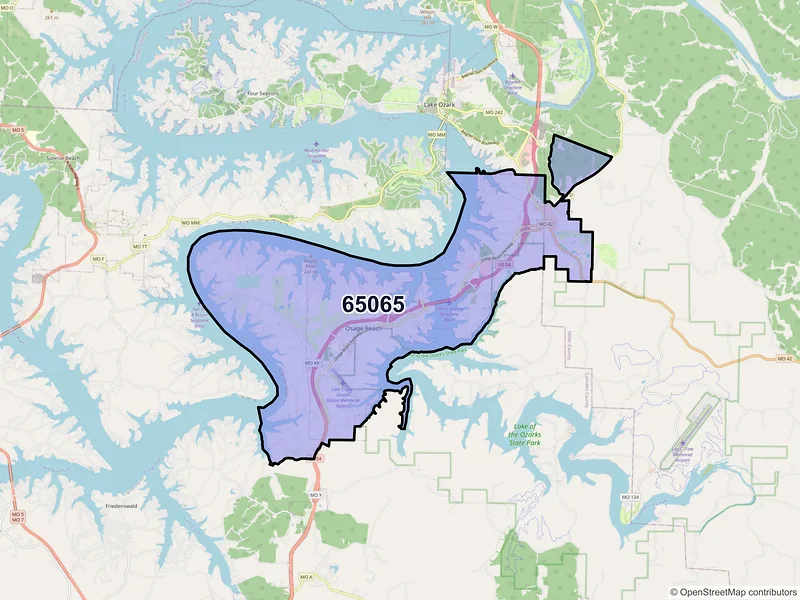 Map of ZIP Code 65065 — Osage Beach, MO