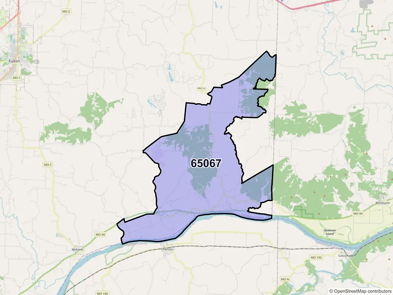 Map of ZIP Code 65067 — Portland, MO