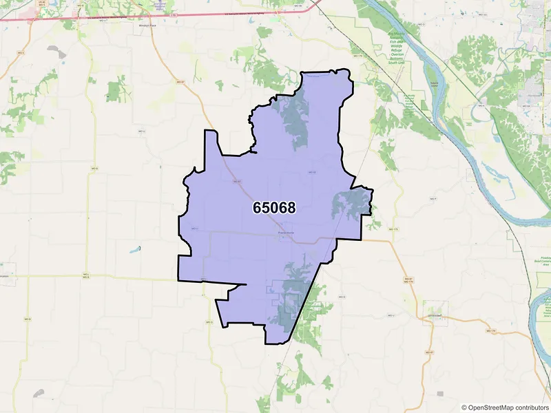 Map of ZIP Code 65068 — Prairie Home, MO
