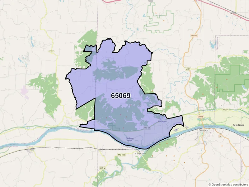 Map of ZIP Code 65069 — Rhineland, MO