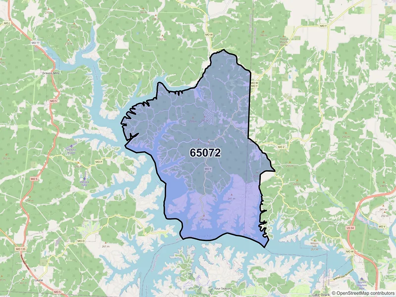 Map of ZIP Code 65072 — Rocky Mount, MO
