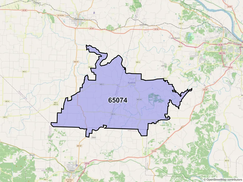 Map of ZIP Code 65074 — Russellville, MO