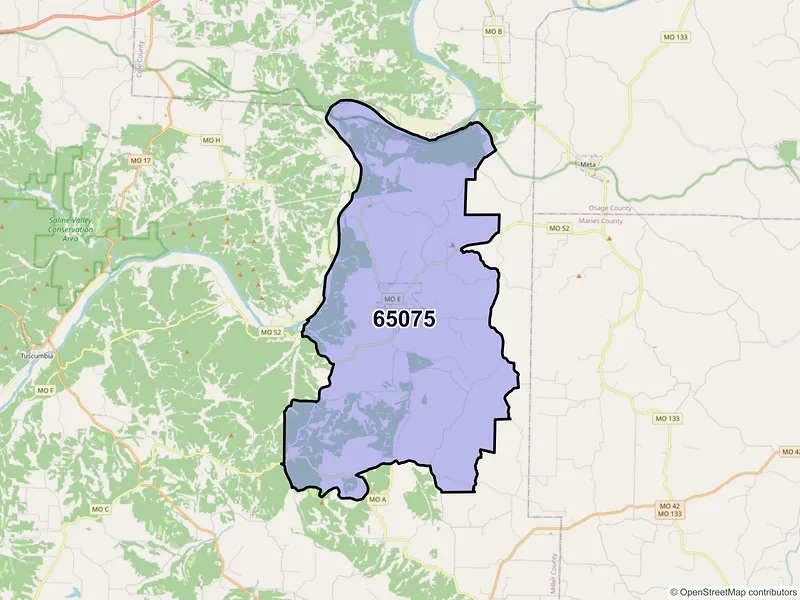 Map of ZIP Code 65075 — Saint Elizabeth, MO
