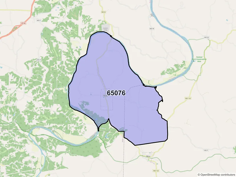Map of ZIP Code 65076 — Saint Thomas, MO