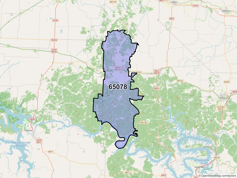 Map of ZIP Code 65078 — Stover, MO
