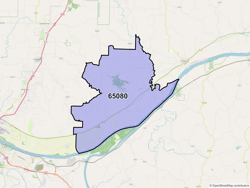 Map of ZIP Code 65080 — Tebbetts, MO