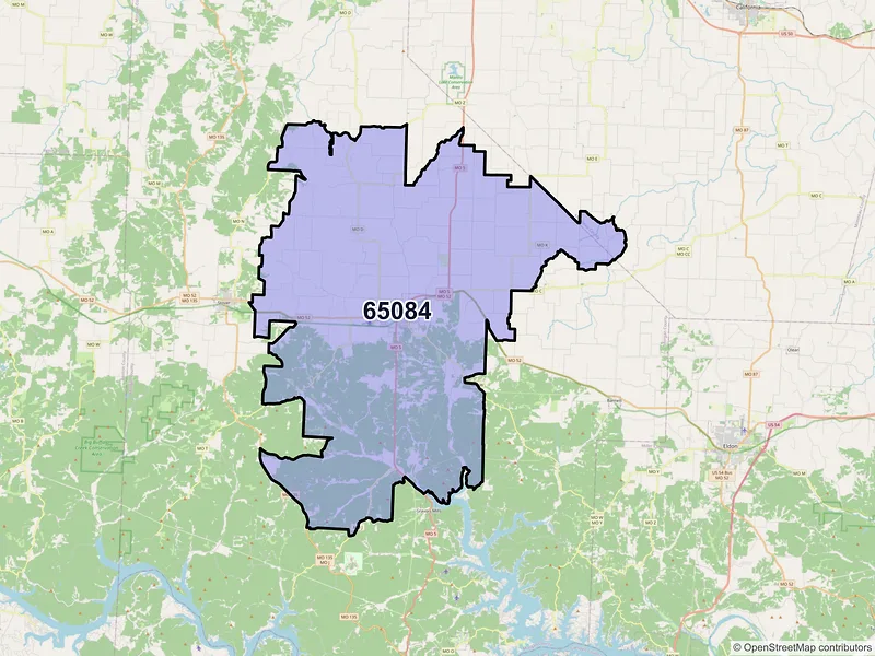 Map of ZIP Code 65084 — Versailles, MO