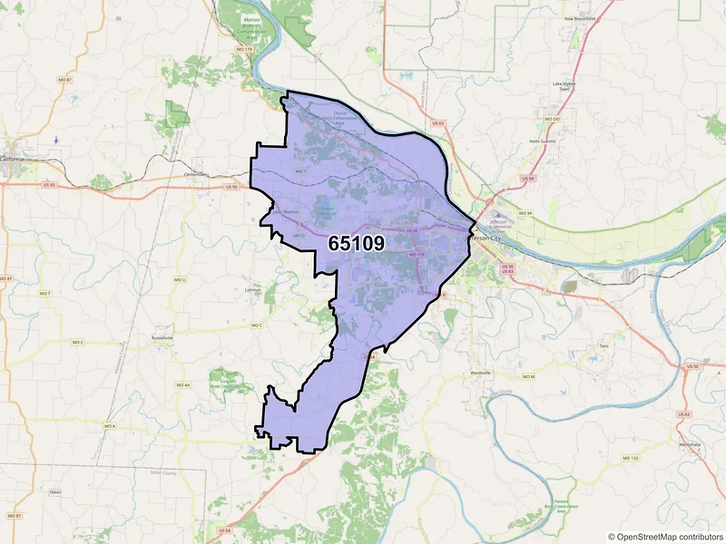 Map of ZIP Code 65109 — Jefferson City, MO