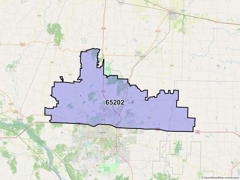 Map of ZIP Code 65202 — Columbia, MO