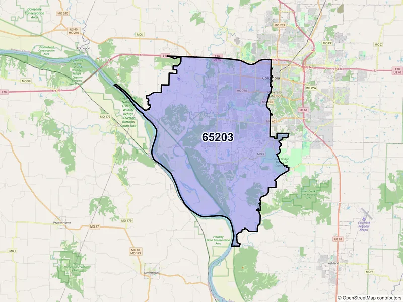 Map of ZIP Code 65203 — Columbia, MO