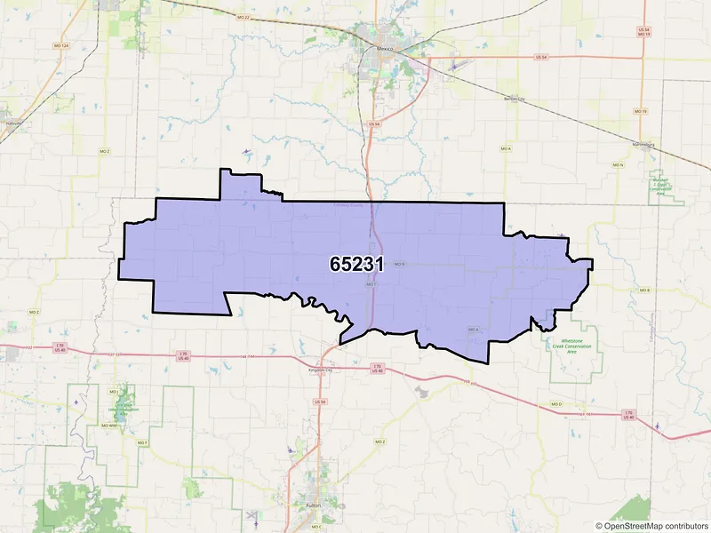 Map of ZIP Code 65231 — Auxvasse, MO