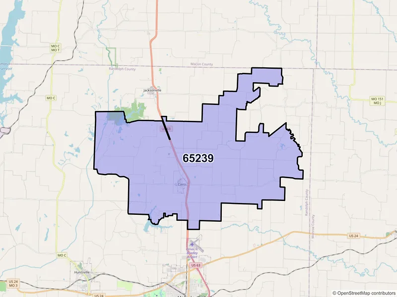 Map of Cairo, Missouri and ZIP codes