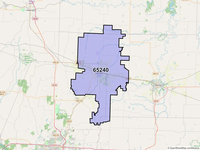 Map of ZIP Code 65240 — Centralia, MO