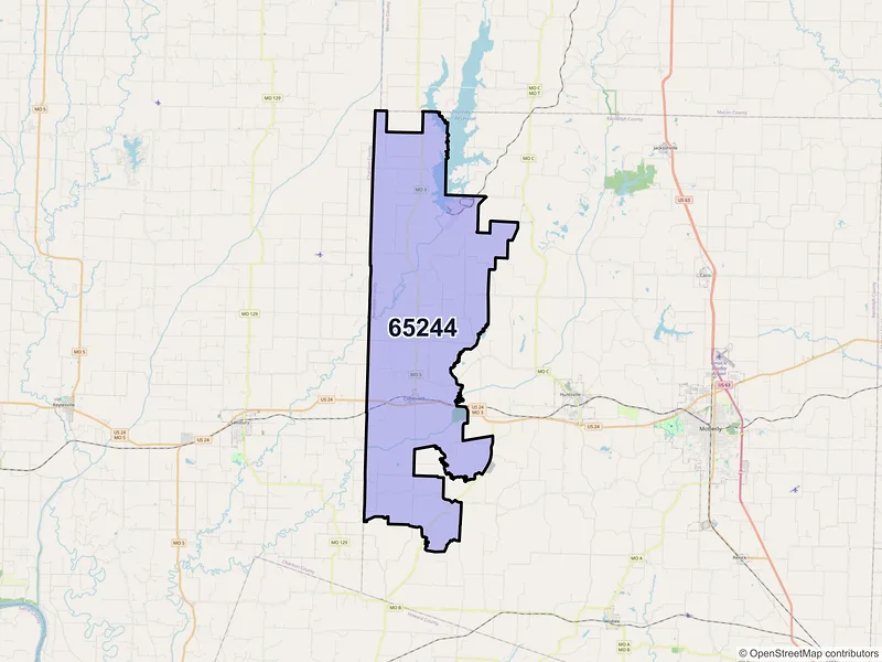 Map of Clifton Hill, Missouri and ZIP codes