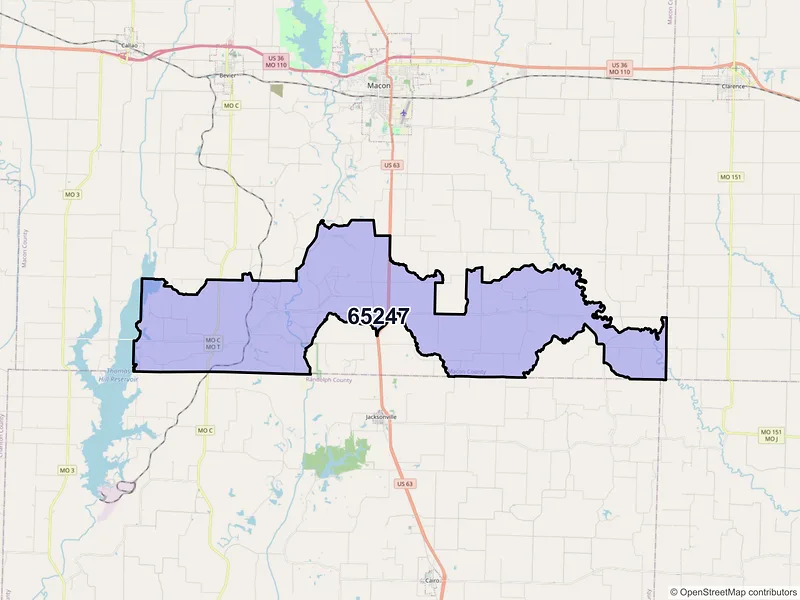 Map of ZIP Code 65247 — Excello, MO