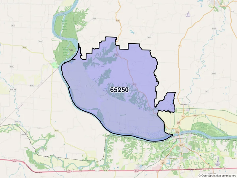 Map of ZIP Code 65250 — Franklin, MO