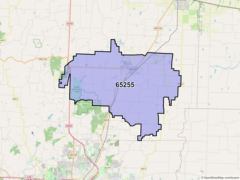 Map of ZIP Code 65255 — Hallsville, MO
