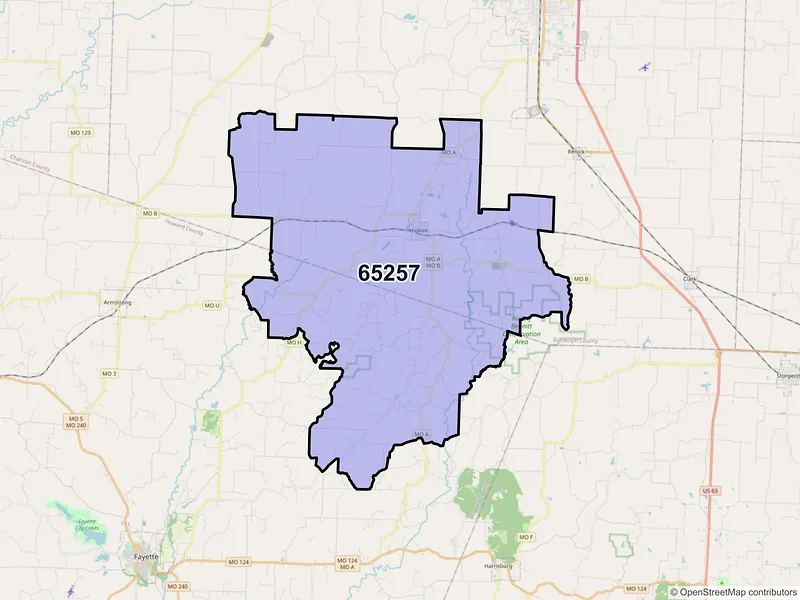 Map of ZIP Code 65257 — Higbee, MO