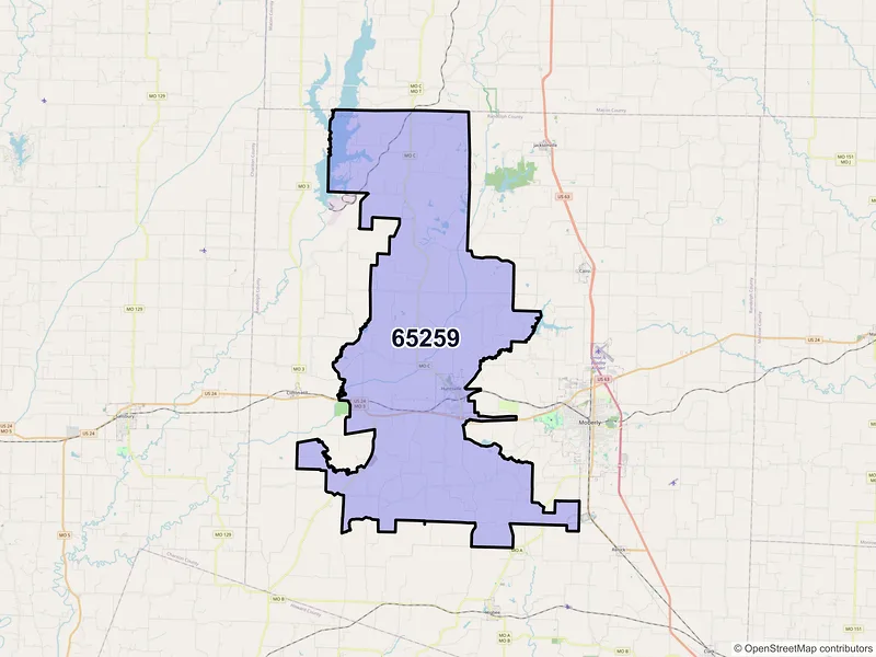 Map of ZIP Code 65259 — Huntsville, MO