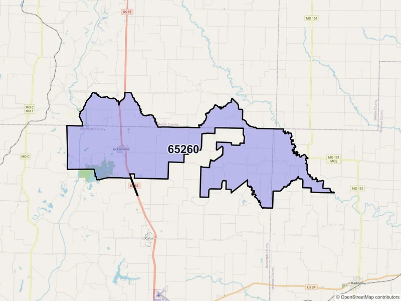 Map of ZIP Code 65260 — Jacksonville, MO
