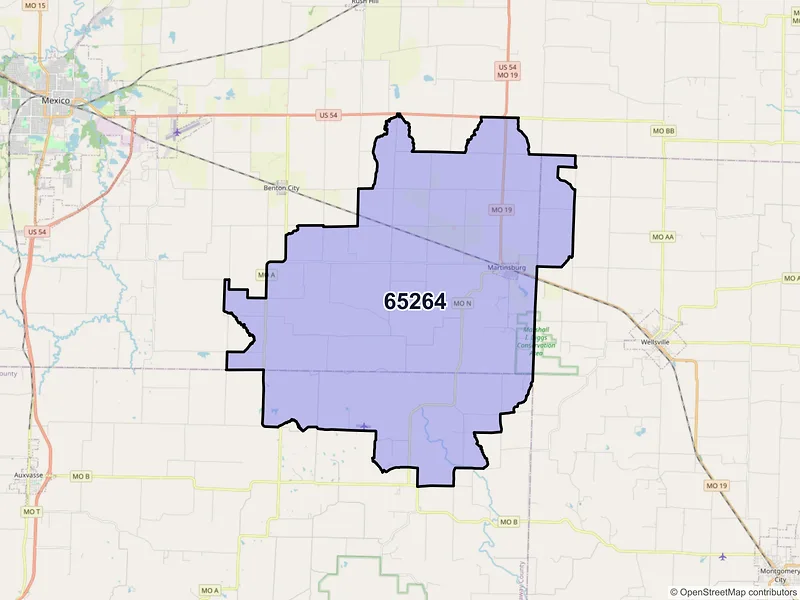 Map of ZIP Code 65264 — Martinsburg, MO