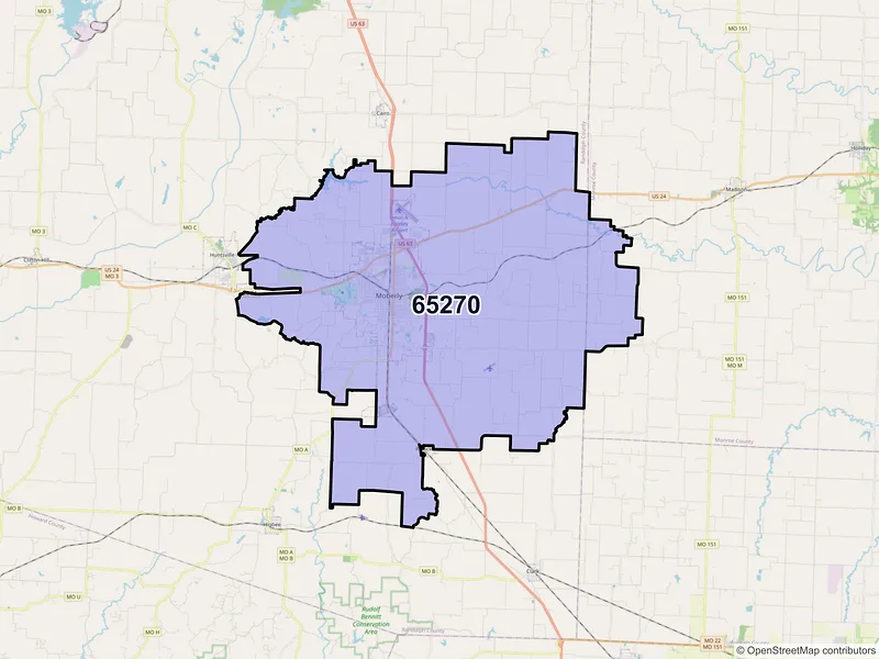 Map of ZIP Code 65270 — Moberly, MO