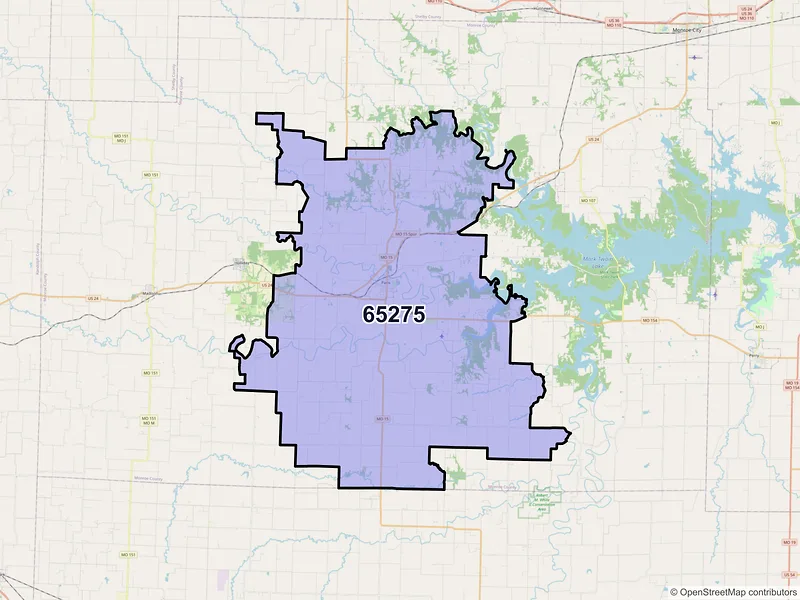 Map of Paris, Missouri and ZIP codes