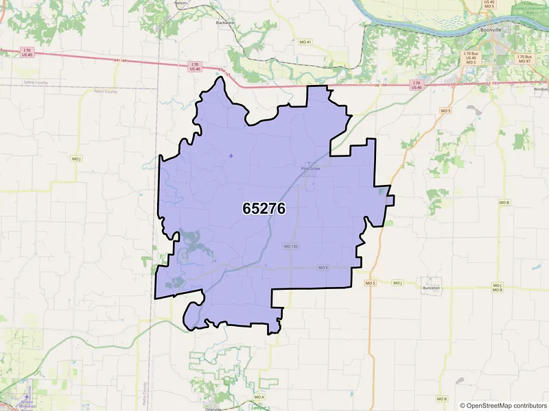 Map of ZIP Code 65276 — Pilot Grove, MO