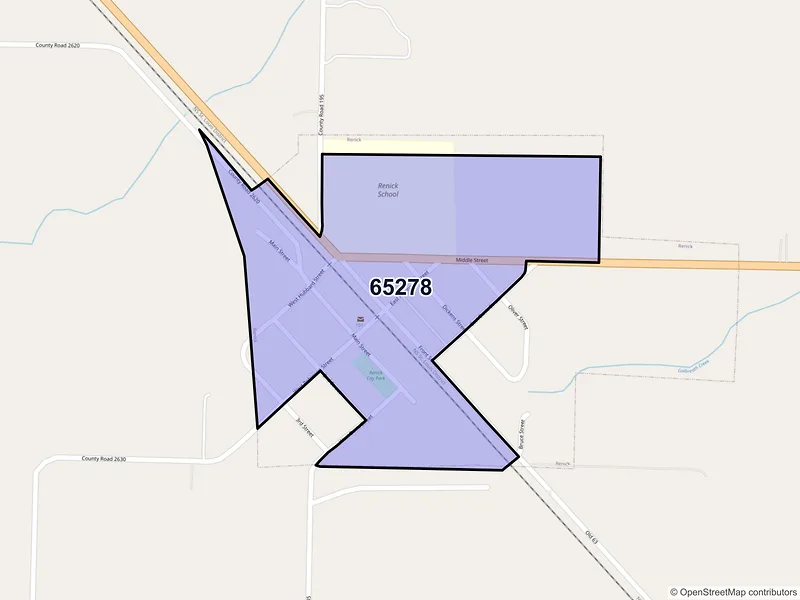 Map of Renick, Missouri and ZIP codes