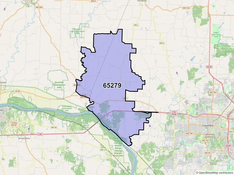 Map of ZIP Code 65279 — Rocheport, MO