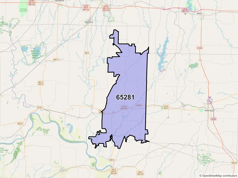 Map of ZIP Code 65281 — Salisbury, MO
