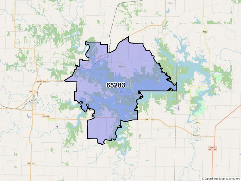 Map of ZIP Code 65283 — Stoutsville, MO